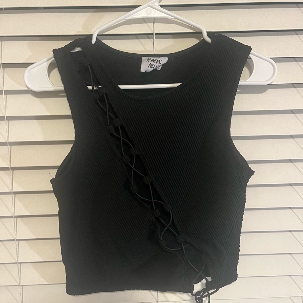Princess Polly Black Ribbed Lace-Up Crop Top